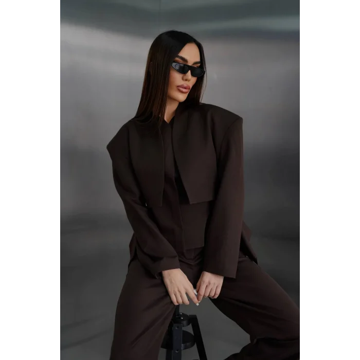 Kadın Blazer Ceketli Yüksek Bel Bol Paça Pantolon İkili Kadın Takım