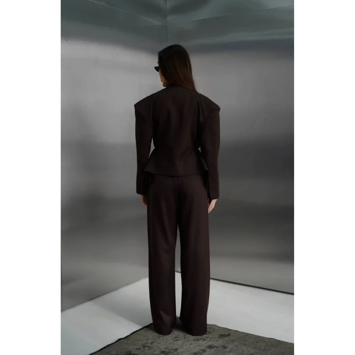 Kadın Blazer Ceketli Yüksek Bel Bol Paça Pantolon İkili Kadın Takım