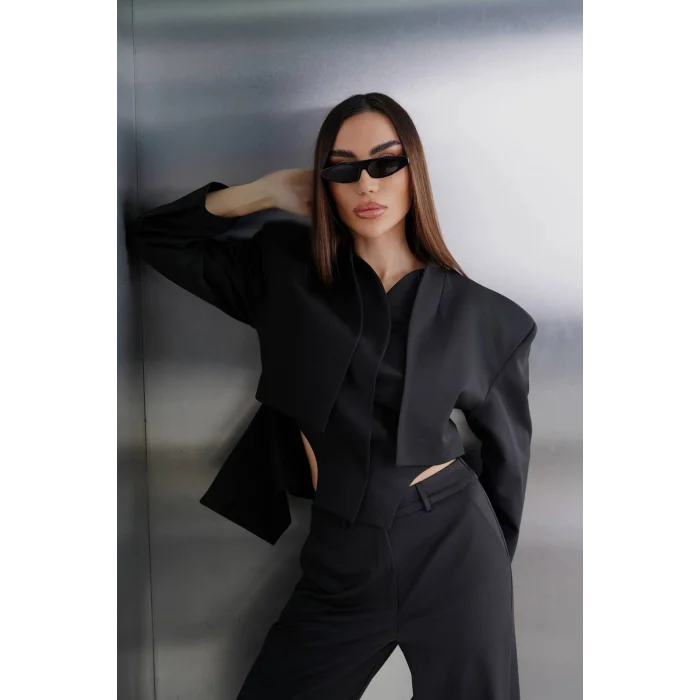 Kadın Blazer Ceketli Yüksek Bel Bol Paça Pantolon İkili Kadın Takım