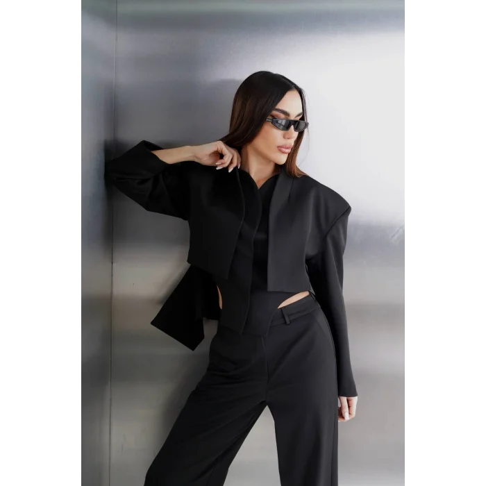 Kadın Blazer Ceketli Yüksek Bel Bol Paça Pantolon İkili Kadın Takım