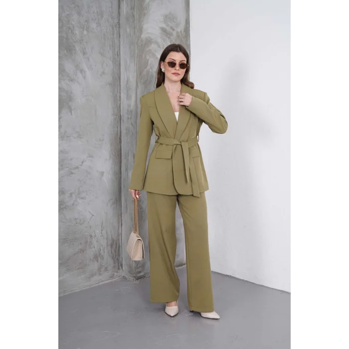 Kadın Haki Ceket Pantolon Takım
