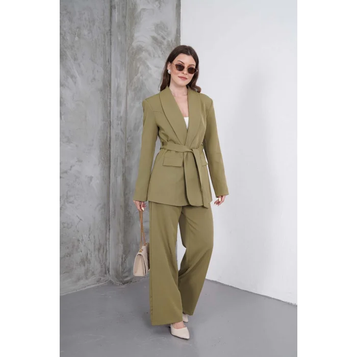 Kadın Haki Ceket Pantolon Takım