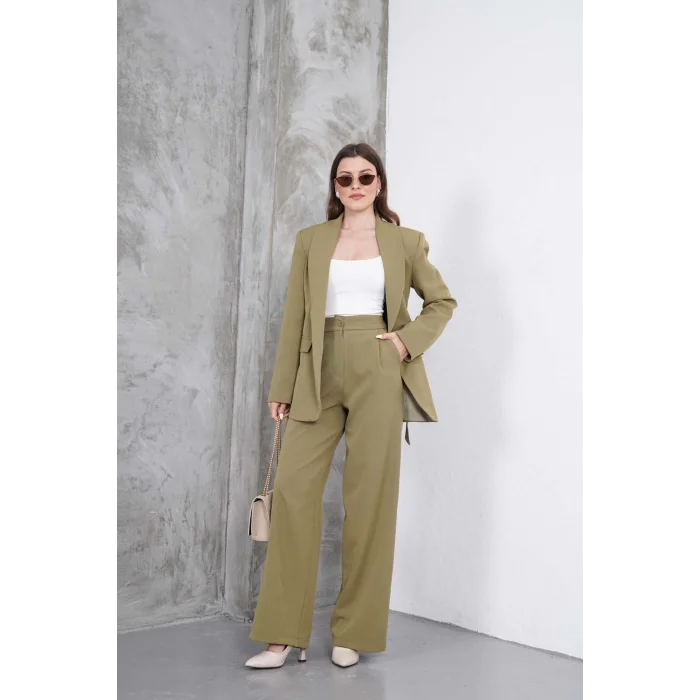 Kadın Haki Ceket Pantolon Takım