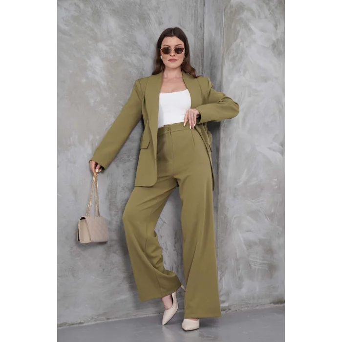 Kadın Haki Ceket Pantolon Takım
