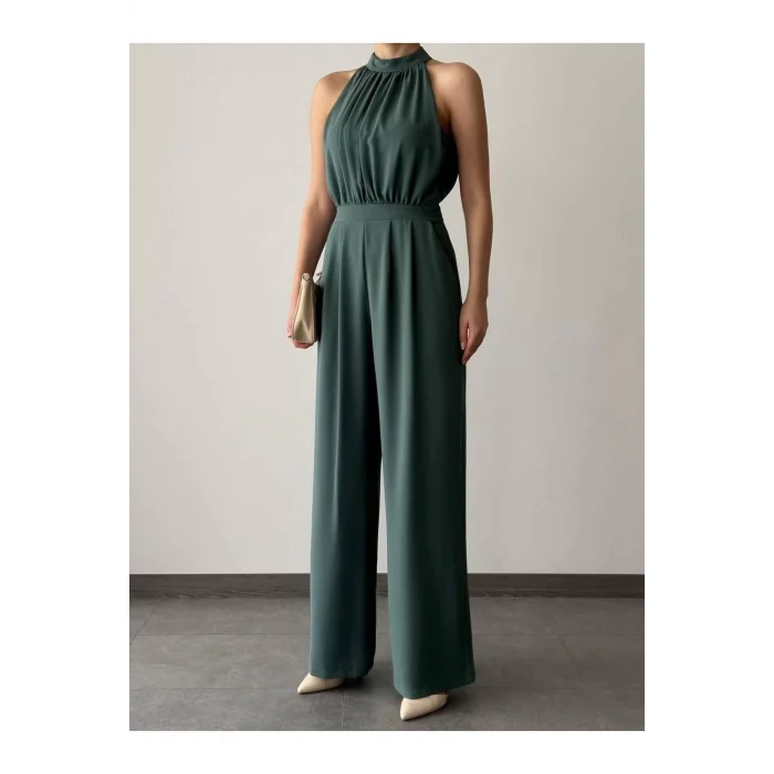 Kadın Halter Yaka Krep Kumaş Tulum