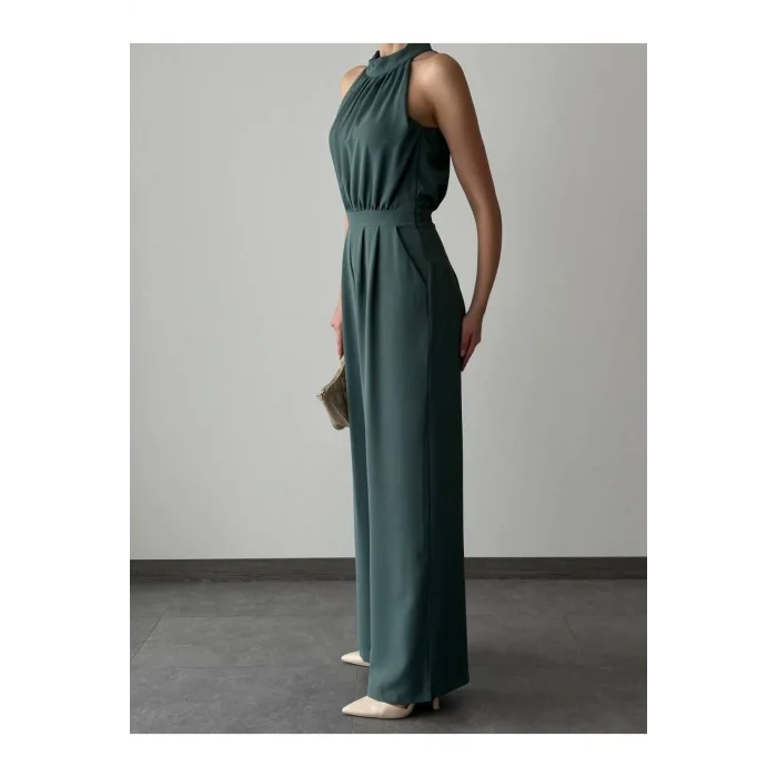 Kadın Halter Yaka Krep Kumaş Tulum