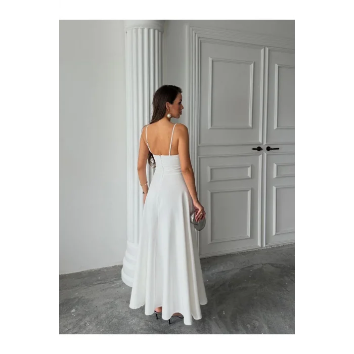 Kadın İstiridye Göğüs Detaylı Uzun Askılı Elbise