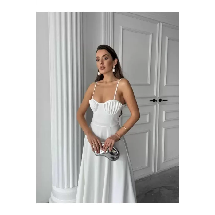 Kadın İstiridye Göğüs Detaylı Uzun Askılı Elbise