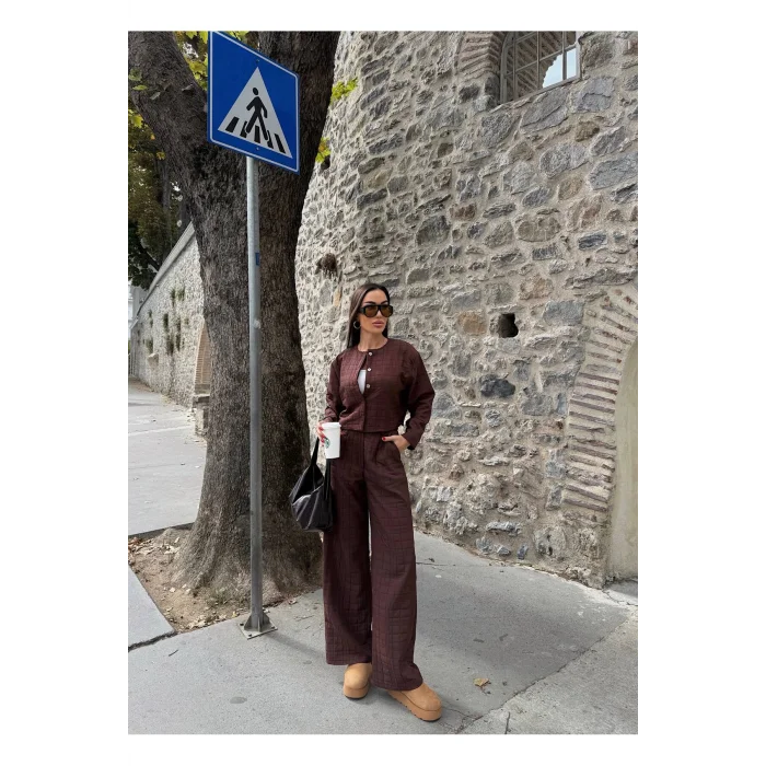 Kadın Kapitone Dokulu Oversize Ceket Pantolon Takım