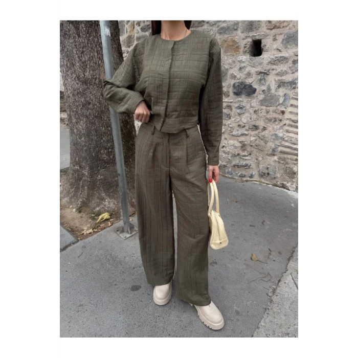 Kadın Kapitone Dokulu Oversize Ceket Pantolon Takım