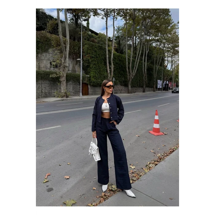 Kadın Kapitone Dokulu Oversize Ceket Pantolon Takım