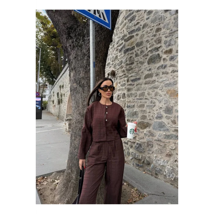 Kadın Kapitone Dokulu Oversize Ceket Pantolon Takım