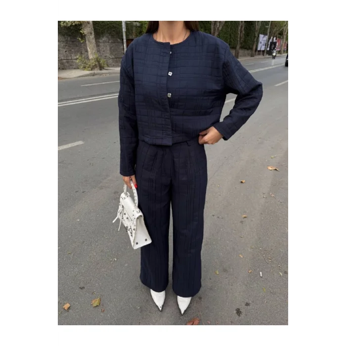 Kadın Kapitone Dokulu Oversize Ceket Pantolon Takım