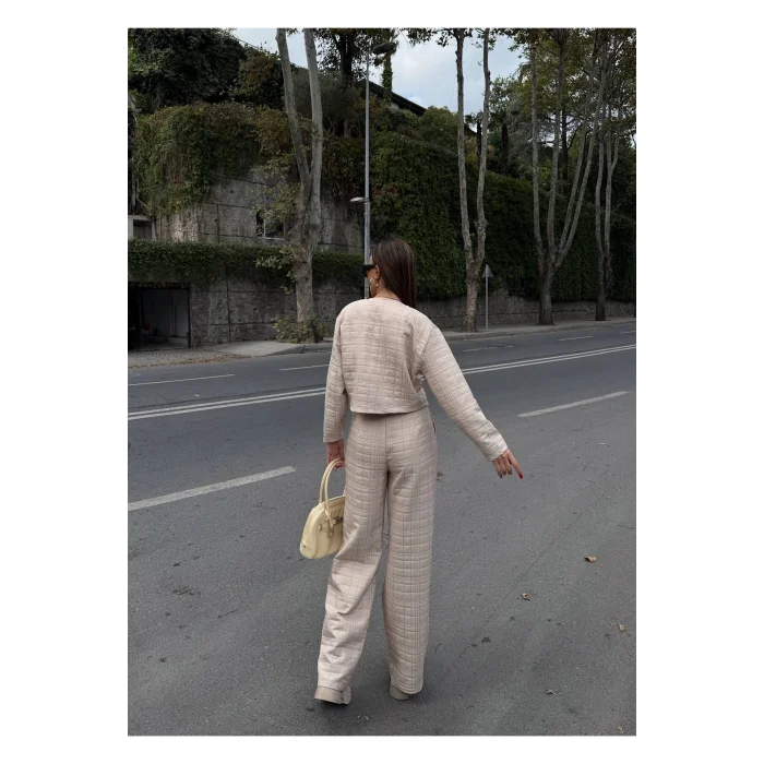 Kadın Kapitone Dokulu Oversize Ceket Pantolon Takım