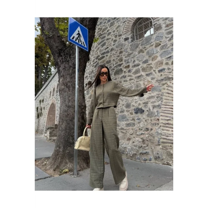 Kadın Kapitone Dokulu Oversize Ceket Pantolon Takım