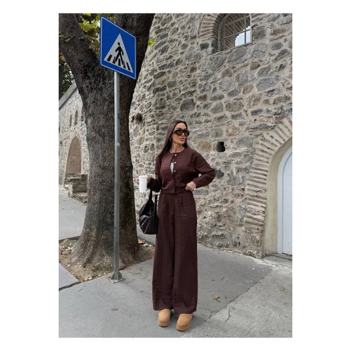 Kadın Kapitone Dokulu Oversize Ceket Pantolon Takım