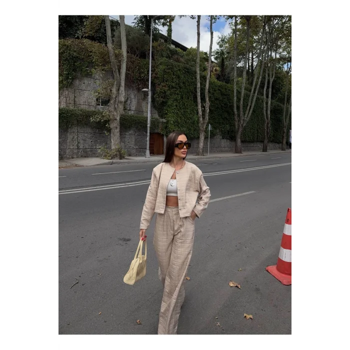 Kadın Kapitone Dokulu Oversize Ceket Pantolon Takım