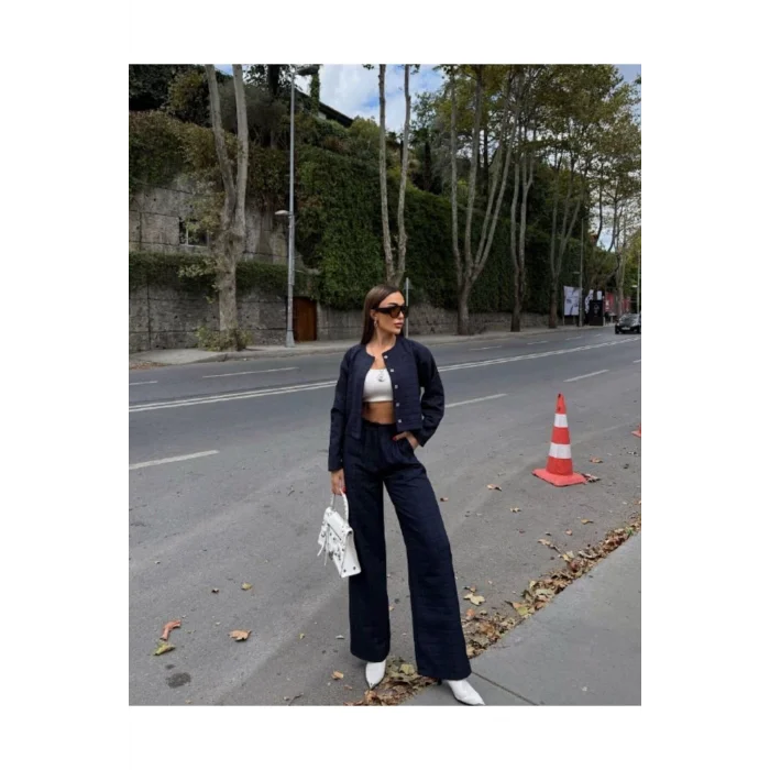 Kadın Kapitone Dokulu Oversize Ceket Pantolon Takım