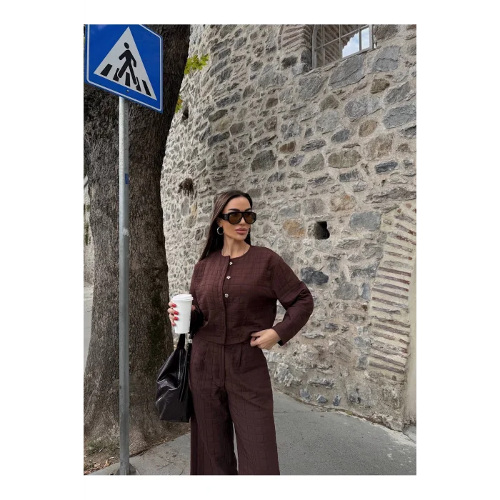 Kadın Kapitone Dokulu Oversize Ceket Pantolon Takım