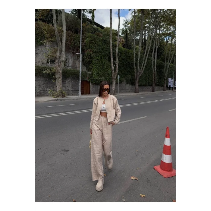 Kadın Kapitone Dokulu Oversize Ceket Pantolon Takım