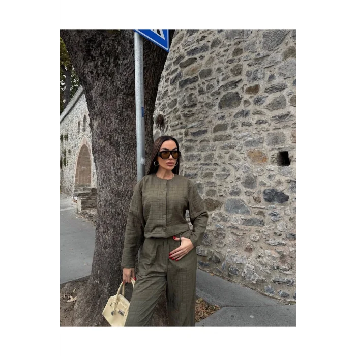 Kadın Kapitone Dokulu Oversize Ceket Pantolon Takım