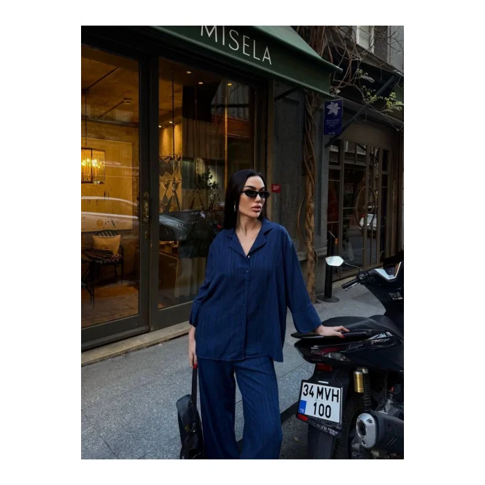 Kadın Keten Gömlekli Pantolon Takım