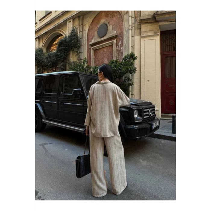 Kadın Keten Gömlekli Pantolon Takım