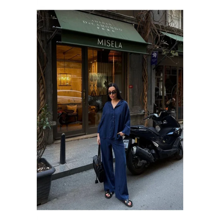 Kadın Keten Gömlekli Pantolon Takım