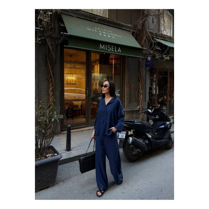 Kadın Keten Gömlekli Pantolon Takım