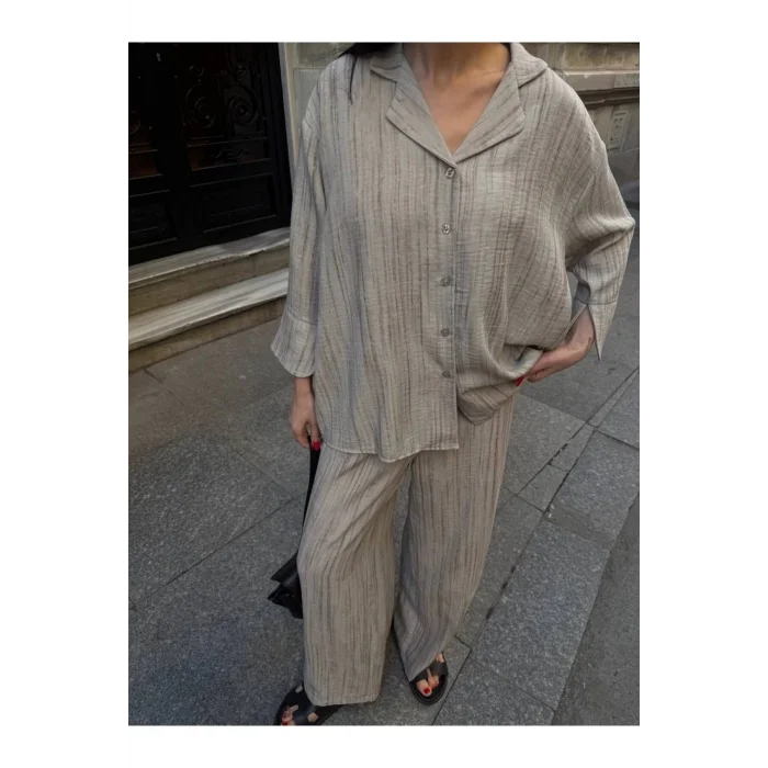 Kadın Keten Gömlekli Pantolon Takım