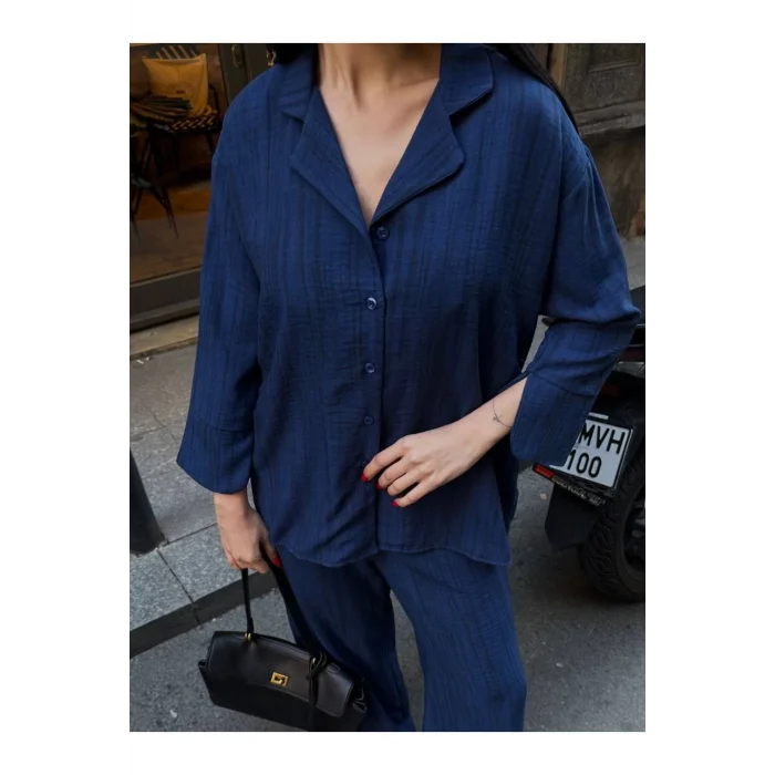 Kadın Keten Gömlekli Pantolon Takım