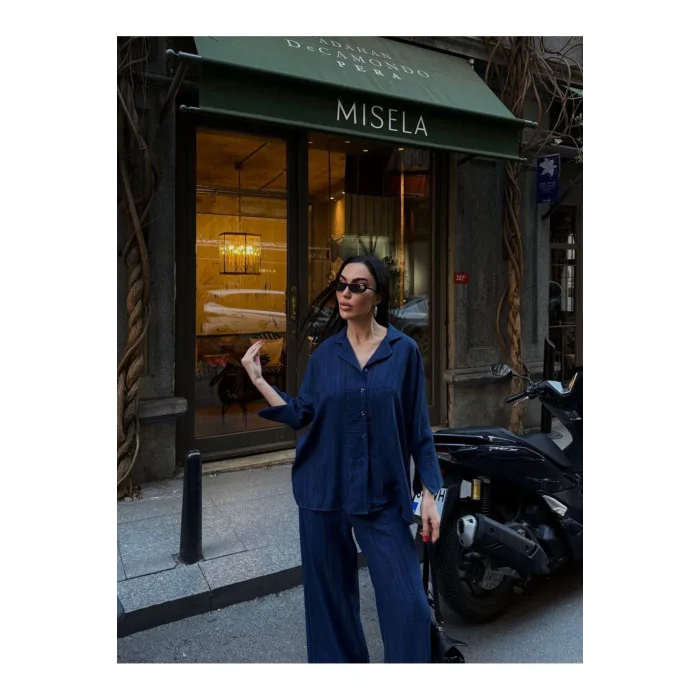 Kadın Keten Gömlekli Pantolon Takım