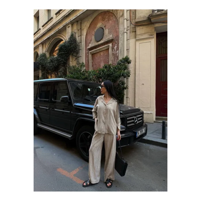 Kadın Keten Gömlekli Pantolon Takım