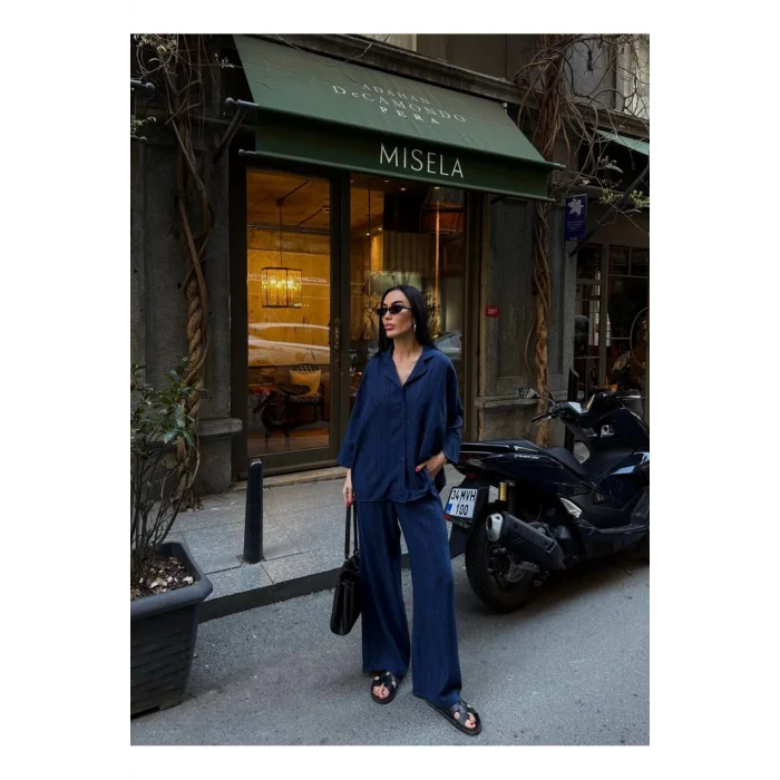 Kadın Keten Gömlekli Pantolon Takım