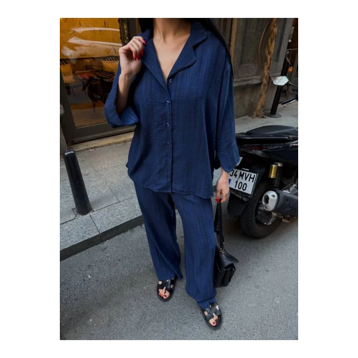 Kadın Keten Gömlekli Pantolon Takım