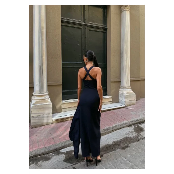 Kadın Kruvaze Detaylı Sırt Çapraz Askılı Elbise Ceket Takımı