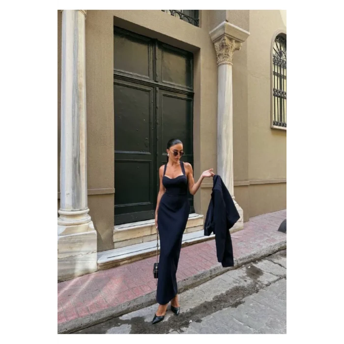 Kadın Kruvaze Detaylı Sırt Çapraz Askılı Elbise Ceket Takımı