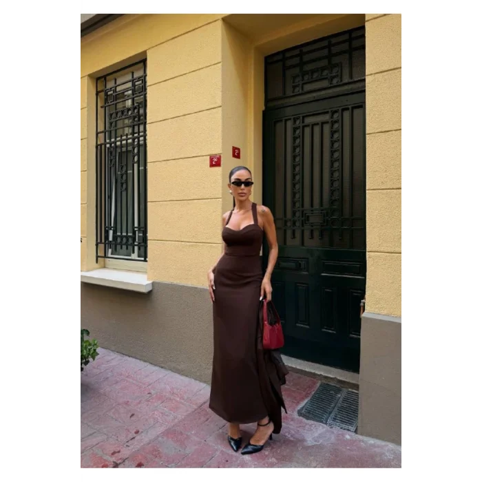 Kadın Kruvaze Detaylı Sırt Çapraz Askılı Elbise Ceket Takımı