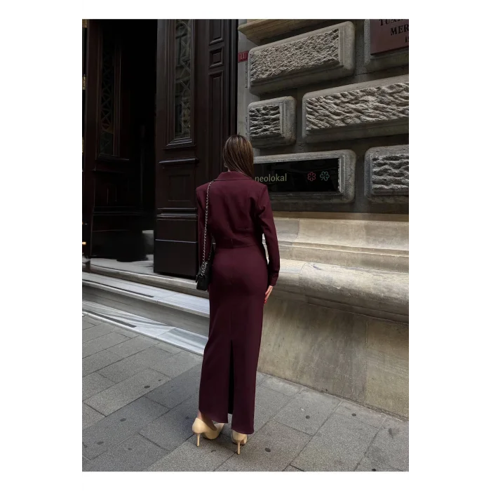 Kadın Kruvaze Detaylı Sırt Çapraz Askılı Elbise Ceket Takımı