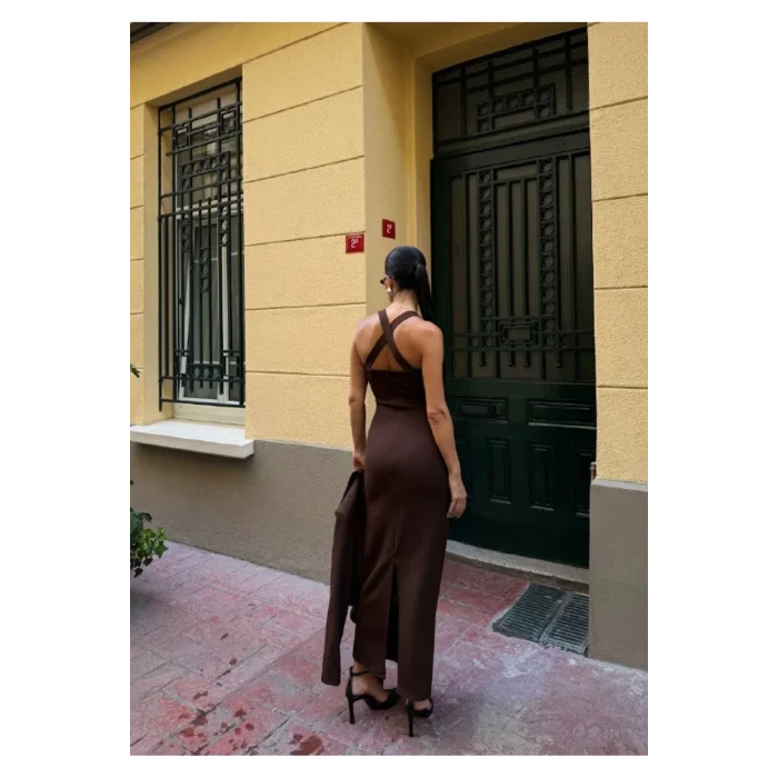 Kadın Kruvaze Detaylı Sırt Çapraz Askılı Elbise Ceket Takımı