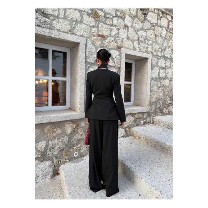 Kadın Modern Tasarım Şal Detaylı Pantolon Ceket Takımı