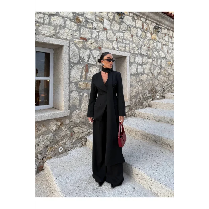 Kadın Modern Tasarım Şal Detaylı Pantolon Ceket Takımı