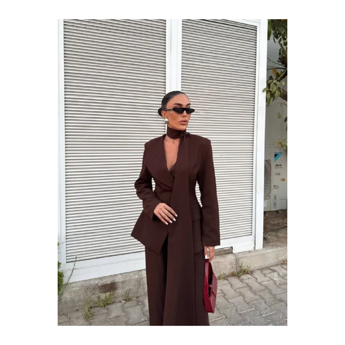 Kadın Modern Tasarım Şal Detaylı Pantolon Ceket Takımı