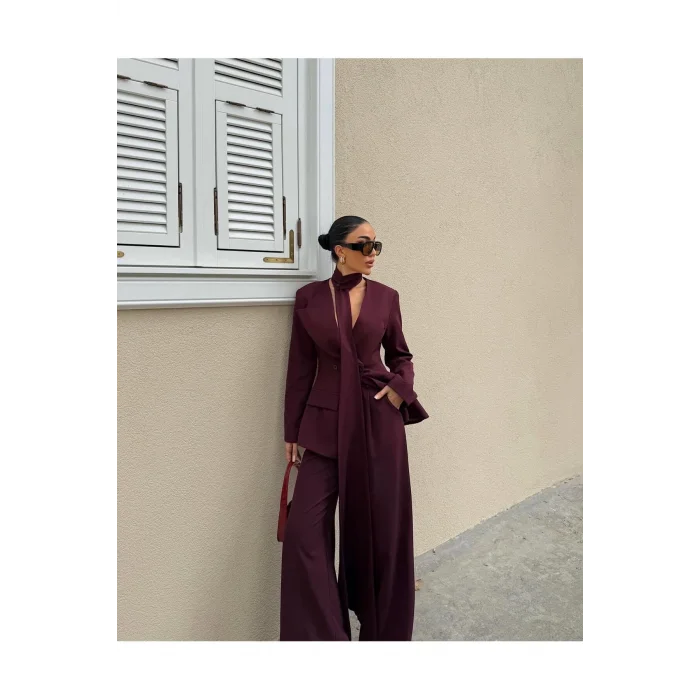 Kadın Modern Tasarım Şal Detaylı Pantolon Ceket Takımı