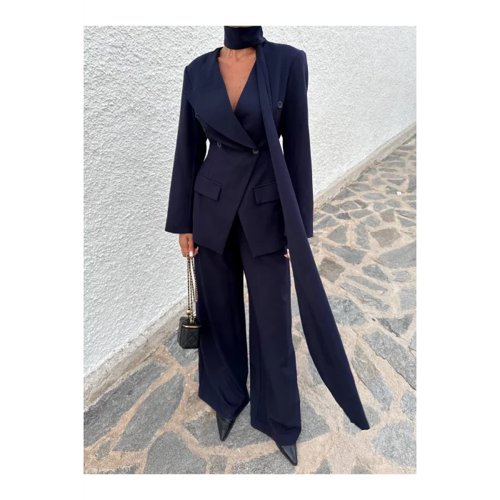 Kadın Modern Tasarım Şal Detaylı Pantolon Ceket Takımı