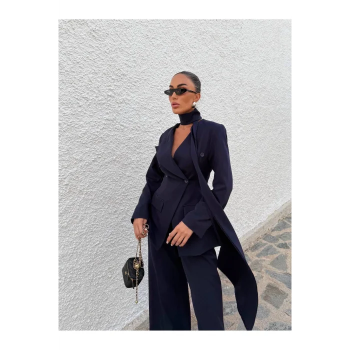 Kadın Modern Tasarım Şal Detaylı Pantolon Ceket Takımı