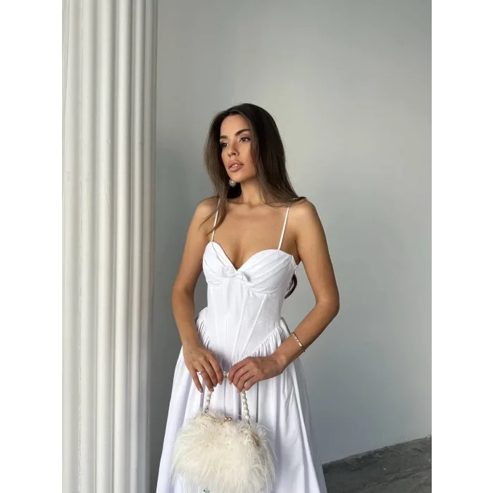 Kadın Poplin Kumaş Kurdeleli Askılı Midi Elbise