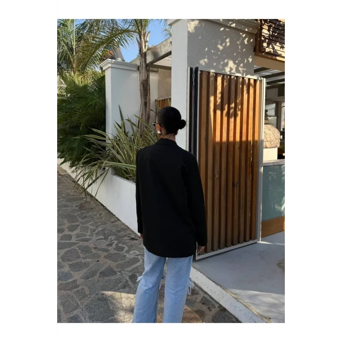 Kadın Siyah Dikiş Detaylı Oversize Blazer Ceket