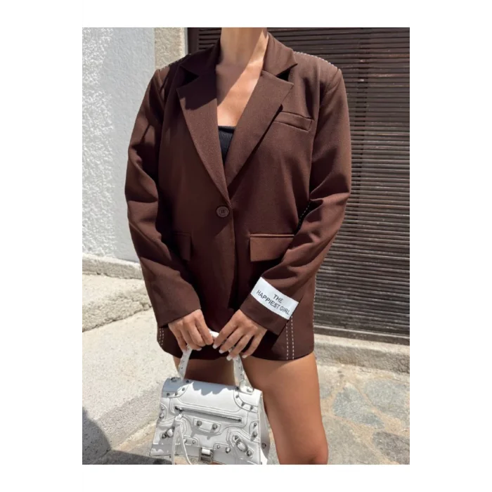 Kadın Siyah Dikiş Detaylı Oversize Blazer Ceket