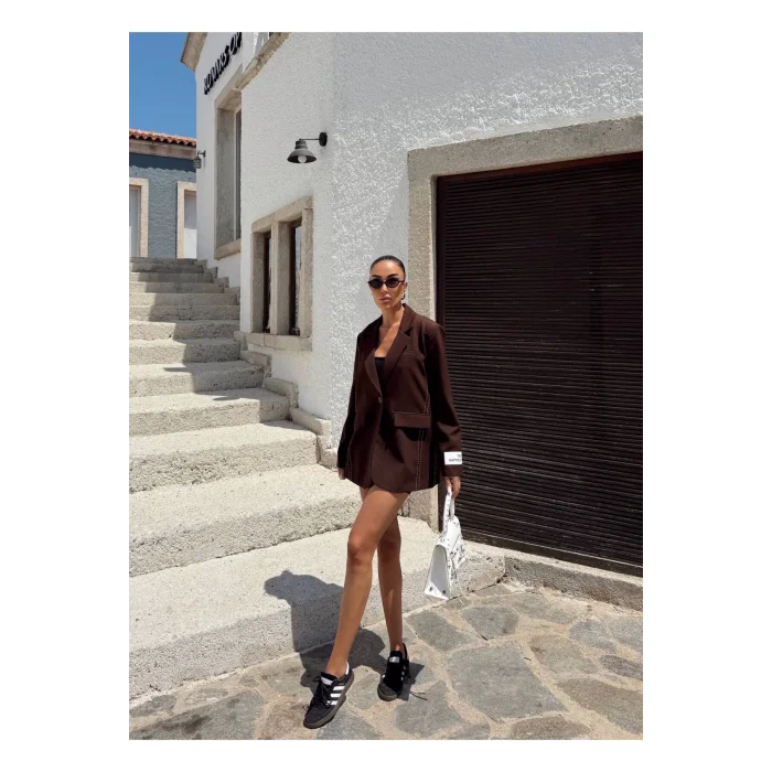 Kadın Siyah Dikiş Detaylı Oversize Blazer Ceket